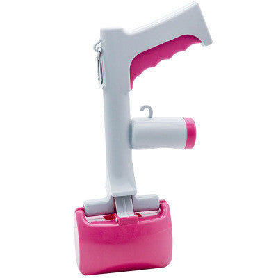 Pink and white 2-in-1 pet pooper scooper with waste-bag holder