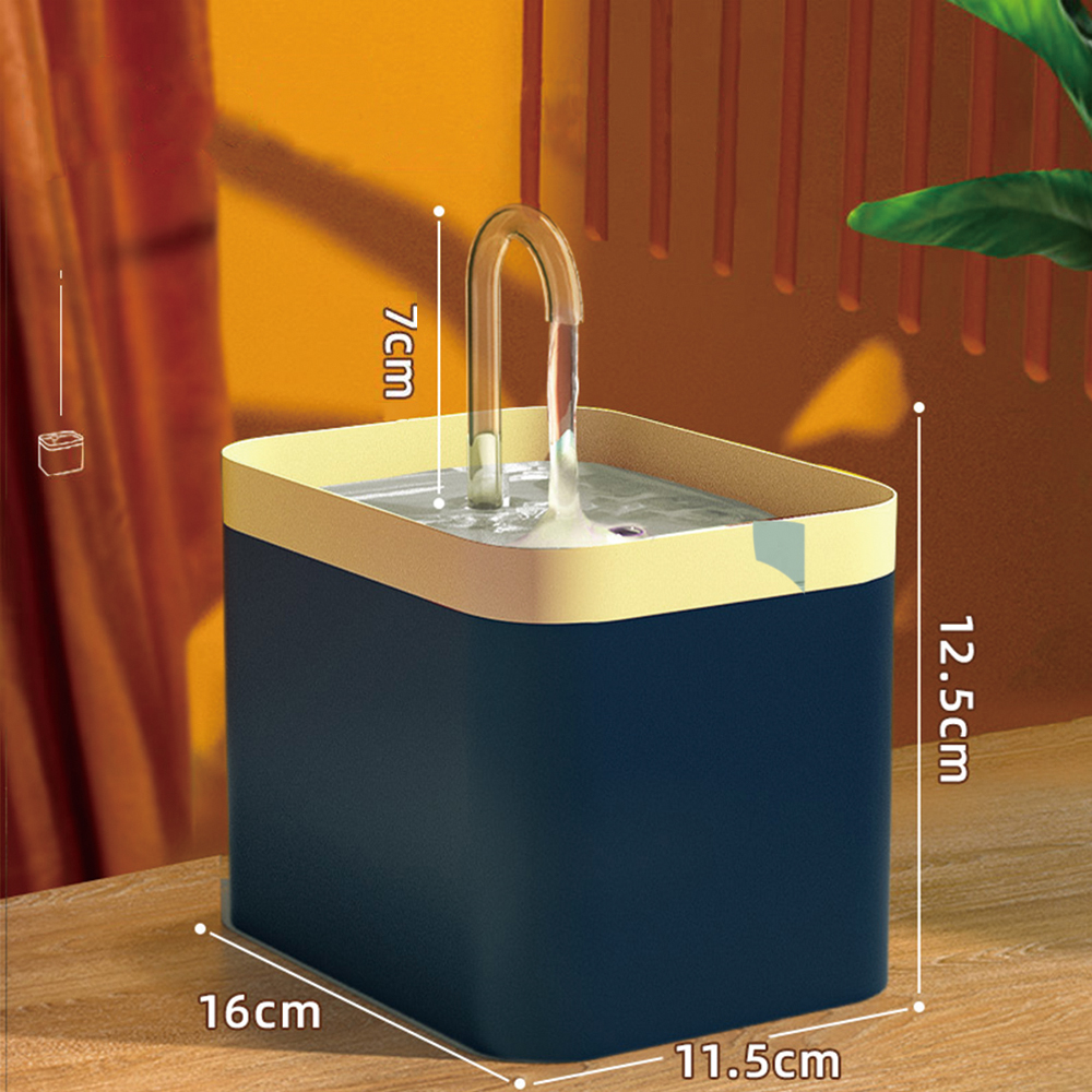 Automatic cat water fountain with filtered circulating dispenser, shown with dimensions