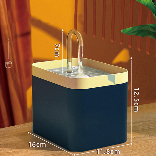 Automatic cat water fountain with filtered circulating dispenser, shown with dimensions