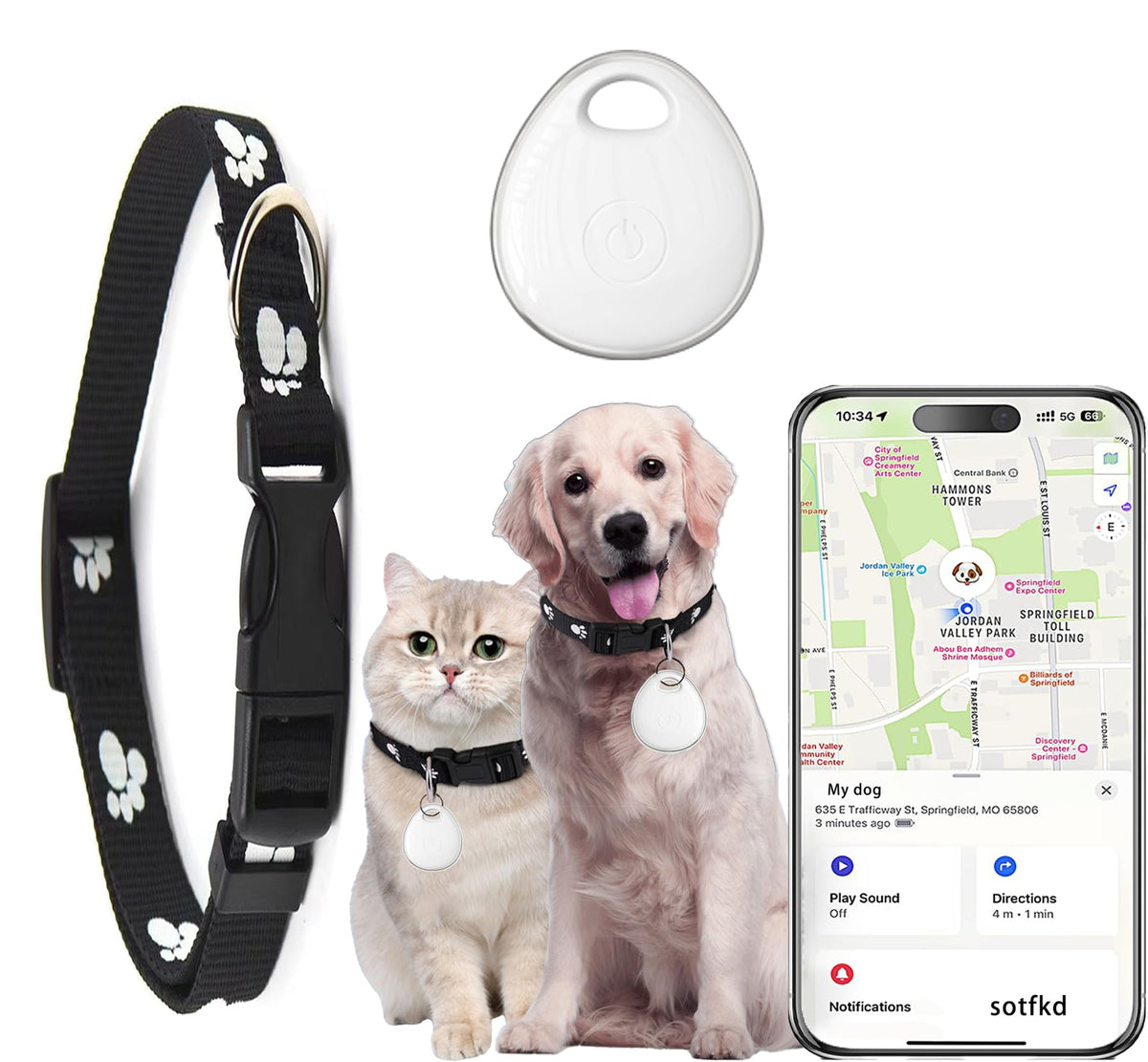 Collar con rastreador para perros y gatos, sin cuota mensual (solo iOS)